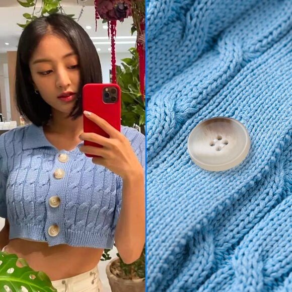 ☀️ CIDER Next In Sky Cardigan Crop Sweater Button Up Blue Large Knit Top Boho - Picture 2 of 5